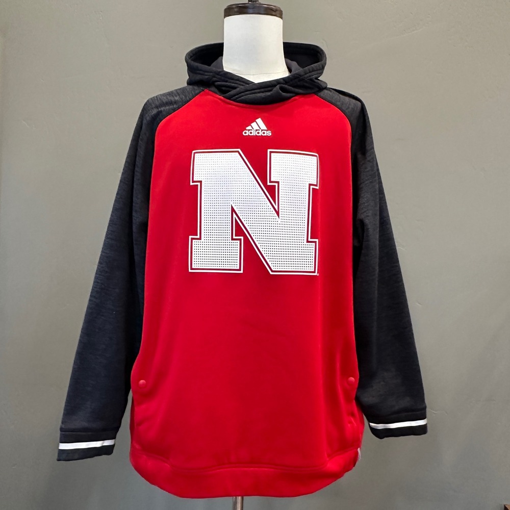 Adidas Nebraska NCAA Cornhuskers Hoodie Sweatshirt Men's 2XL Red Black Climawarm